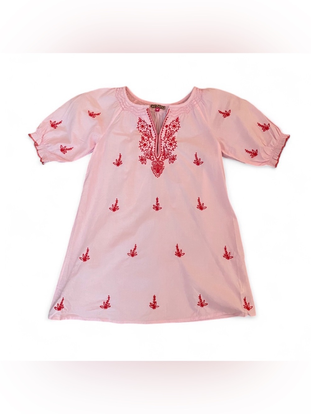 Pink Chicken Pink and Red Embroidered Tunic Dress Girls Size 4Y
